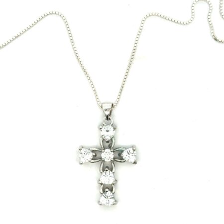 20” .925 Sterling Silver Box Chain w/ .925 Silver Trillion Cut CZ Cross, 5.7g