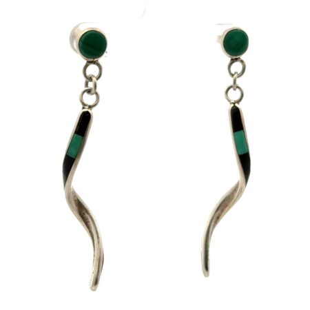 Zuni .925 Sterling Silver Spiral Signed Dangle Multistone Earrings, 4.8g