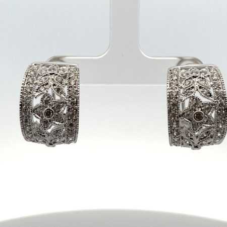 925 Sterling Silver & CZ Flower Design Omega Back Earrings - 13.3 Grams