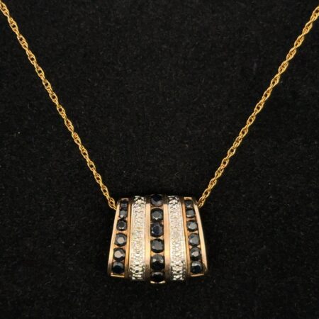 16-18” Adj. 925 Silver Gold Plate Necklace Sapphire & Diamond Slide Pendant, 5g