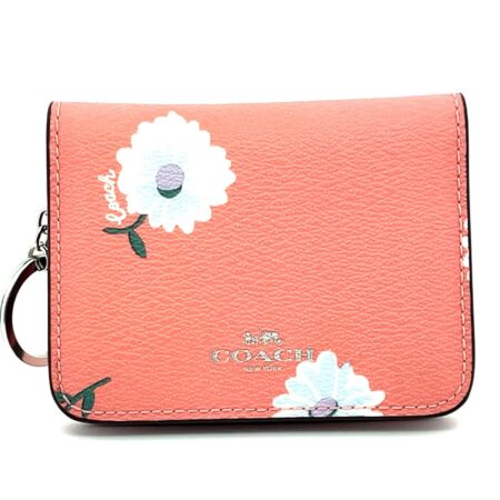 COACH Daisy Print Pink floral Wallet Clutch Compact with Key Chain