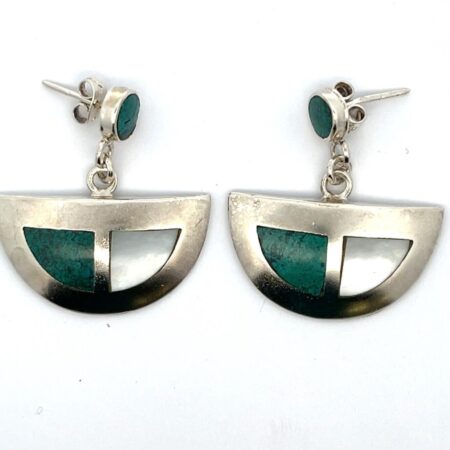 Sterling Silver Malachite & Mother of Pearl Earrings - 13.9 Grams