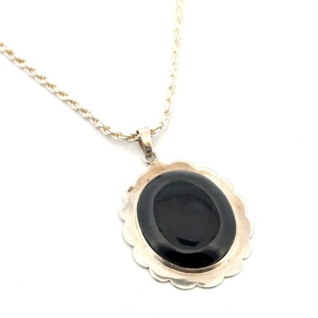 16” Italy 925 Sterling Silver Onyx Flower Pendant Rope Chain Necklace 17.4g