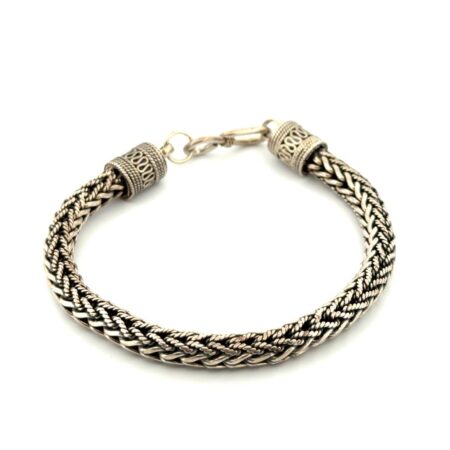 7.5” x 6.5mm Bali Style 925 Sterling Silver Braided Hook Clasp Bracelet 40.9g