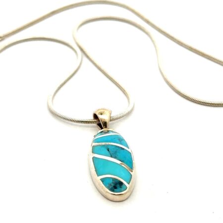 20” .925 Sterling Silver Turquoise Inlay Snake Chain Necklace, 14.8g