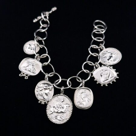 6.5” Seidengang 925 Sterling Silver Medallion Charm Toggle Bracelet 35.6g