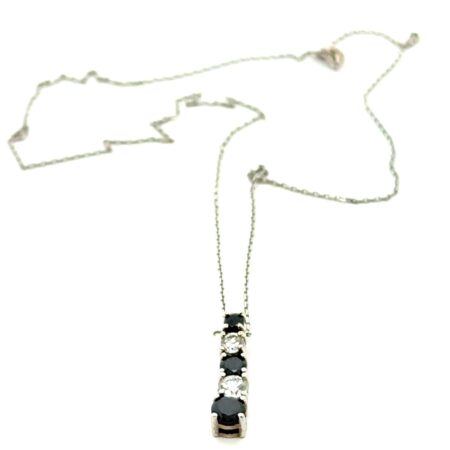 18” .925 Sterling Silver, Blue Glass, CZ’s Pendant Necklace, 3.0g
