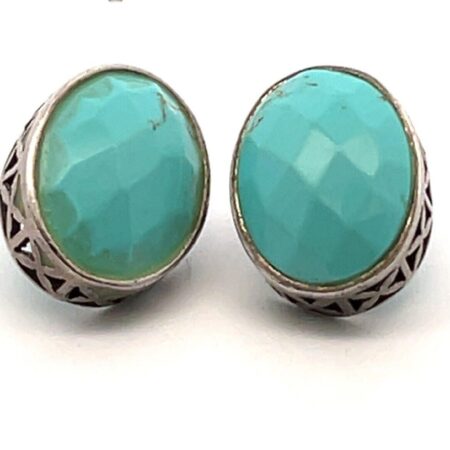 Sterling Silver Faceted Oval Turquoise Stud Earrings - 8.8 Grams