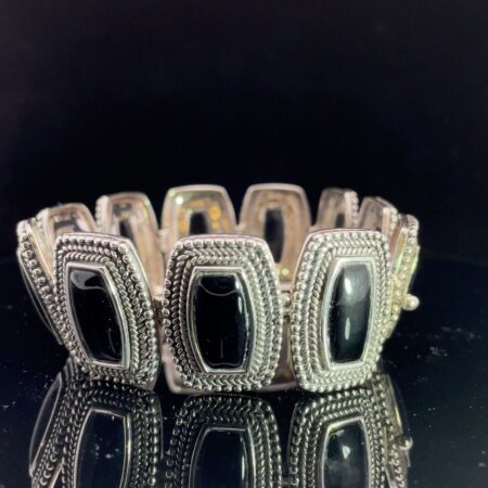 Sterling Silver and Black Onyx Link Bracelet - 7 1/2 Inch