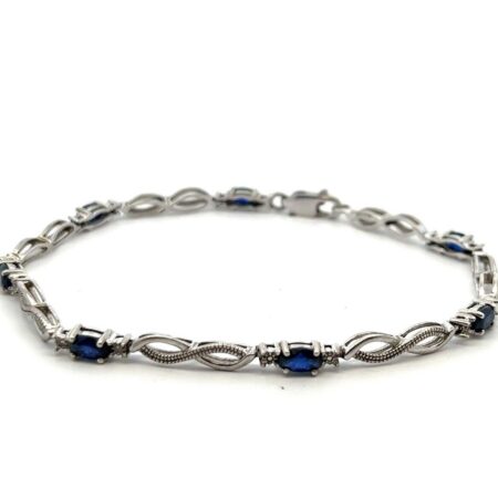 7.5” 925 Sterling Silver Infinity Lab Sapphire Bracelet 5.3g
