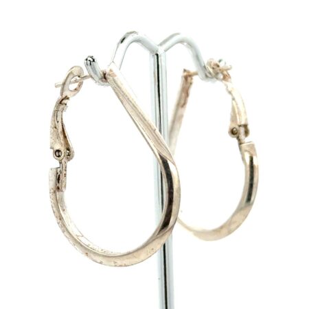 .925 Sterling Silver Elongated Hoop Dangle Earrings Omega Clip, 3.6g