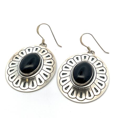 Vintage Southwestern 925 Sterling Silver & Onyx Dangle Earrings 9.5g