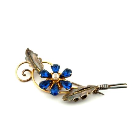 Van Dell 12k Gold Fill 925 Sterling Silver Floral Blue Stone Brooch/Pin 6.2g