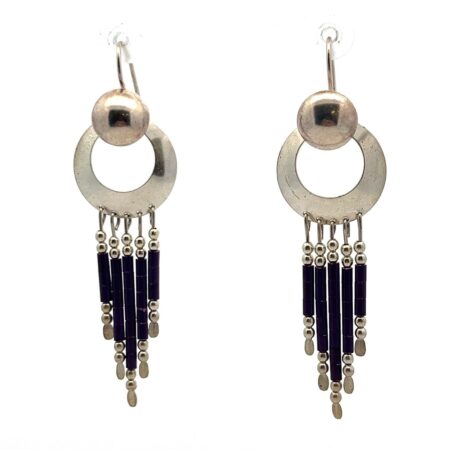 925 Sterling Silver Southwestern Purple Bead Dangle Earrings 5.5g