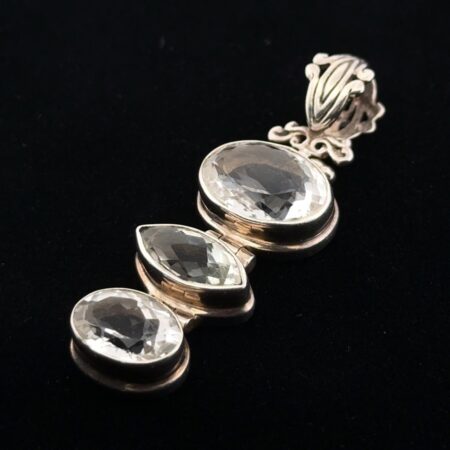 925 Sterling Silver Clear Faceted Triple Quartz Pendant 15.7g