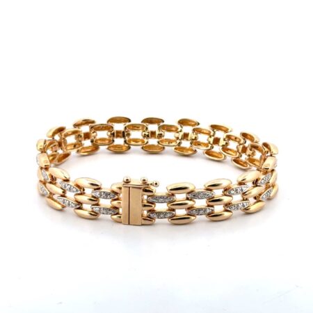7” Ross Simons 925 Sterling Silver Gold Vermeil Diamond Brick Layer Bracelet 24g