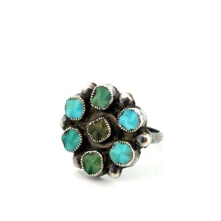 Size: 6.5 Cluster Turquoise 925 Sterling Silver Ring 5.7g