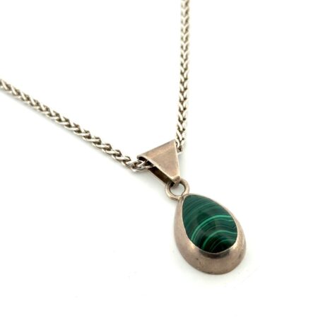 16” 925 Sterling Silver Chain Necklace w/ Malachite Teardrop Pendant 23.3g