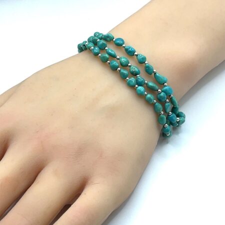 Quoc Turquoise Three Strand Turquoise and Sterling Silver Bracelet - 7 to 8 Inch