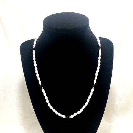 Jacmel Mauritius Freshwater 4mm Pearl & Onyx 14k Gold Bead 18" Necklace 9.4 Gram