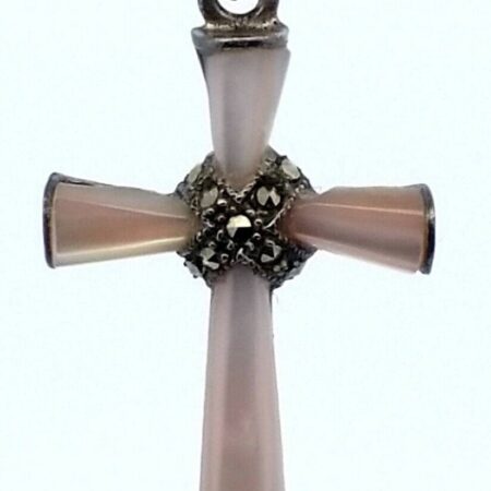 Vintage Sterling Silver Mother Of Pearl & Marcasite Cross Pendant 2.3 Grams