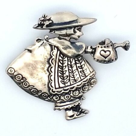 Vintage Mexico Sterling Silver Watering Can Girl Pin/Brooch Signed 9.9 Grams