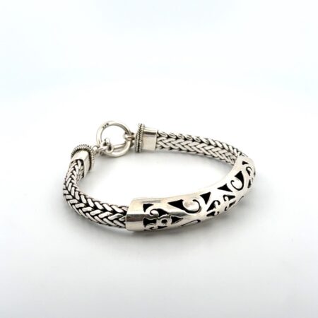 7” Bali 925 Sterling Silver Mystic Symbols Braided Bracelet 47.3g