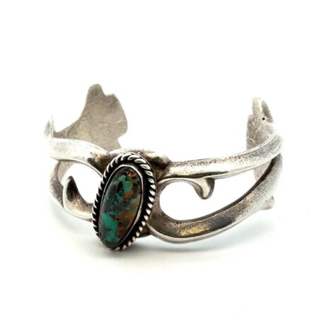 Navajo .925 Sterling Silver Sand Cast Turquoise Heavy Cuff Bracelet 6.25”, 62.9g