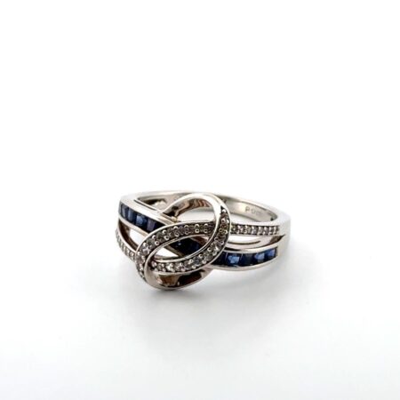 Size: 7 P*M 925 Sterling Silver Blue & White Sapphire Swirl Ring 3.9g