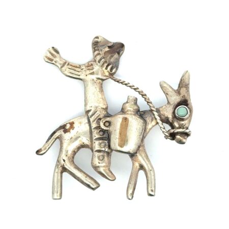 Vintage ABM Mexico .925 Sterling Silver Turquoise Brooch Donkey Hat Basket 9.35g