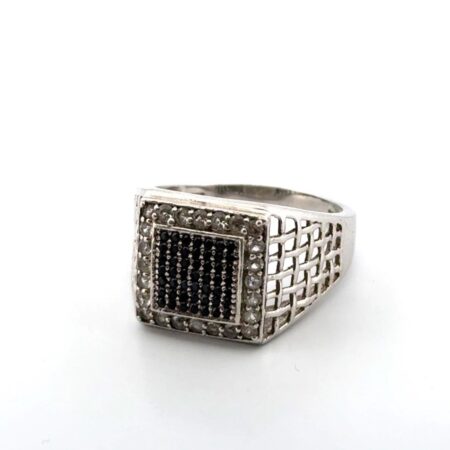 Size: 14 Large Square 925 Sterling Silver CZ Ring 9g