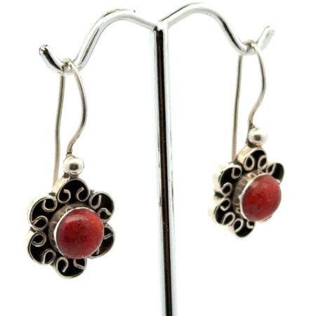 .925 Sterling Silver Corral Dangle Earrings 6.5g