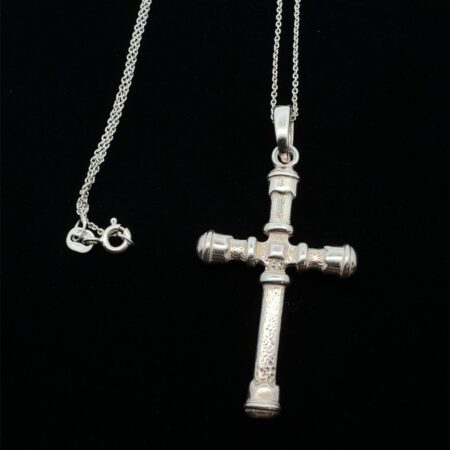18” .925 Sterling Silver Necklace w/1.75” Sterling Silver Cross Pendant, 7.6g