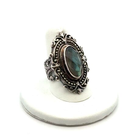 Vintage .925 Sterling Silver Faceted Labradorite Statement Ring Size 8.5, 8.8g