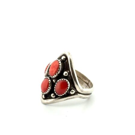 Size: 7.25 Ed. Secatero Native American 925 Sterling Silver Red Coral Ring 6.7g