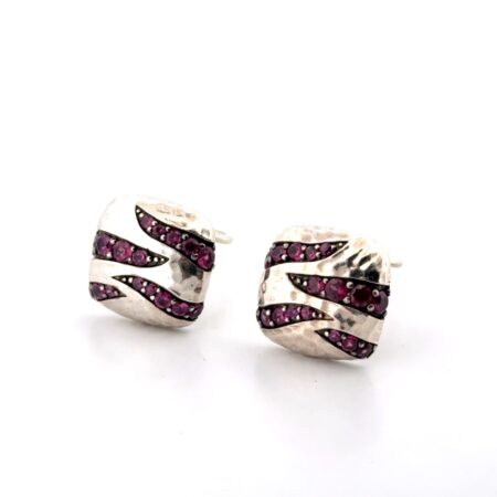 JAI Thailand 925 Sterling Silver Pink Tourmaline Tiger Stripe Earrings 8.9g
