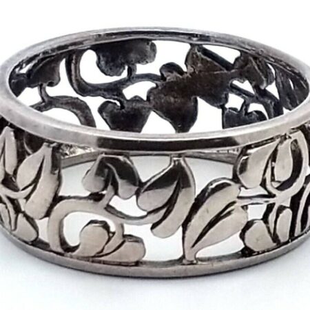 925 Sterling Silver Filigree 10mm Wide Band Ring 5.6 Grams Size-11.5 Marked RSCL