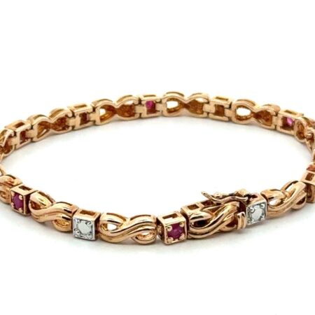 Ross Simons 925 Sterling Gold Plate Created Rubies, Diamond Bracelet 6.5” Wrist