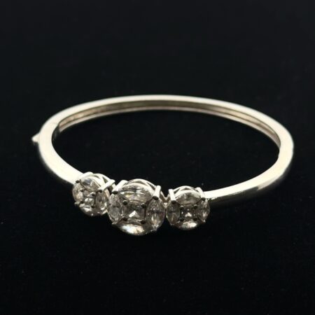 6.5” Cubic Zirconia Cluster 925 Sterling Silver Hinged Lock Bangle Bracelet 16g