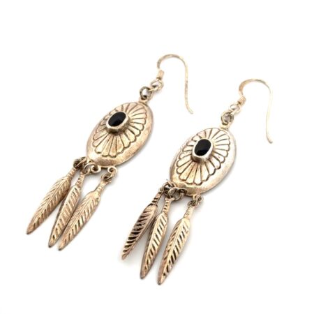 Navajo 925 Sterling Silver Concho Onyx Dangle Earrings 5.1g