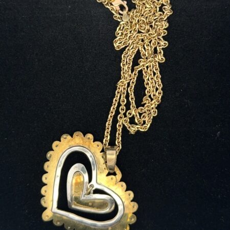 24” 925 Gold Vermeil Necklace w/925 Sterling & Brass Heart By Jeep Collins 22.4g