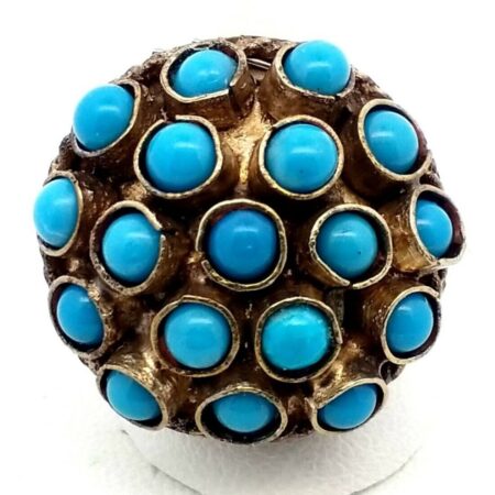 Vintage Moroccan Silver Turquoise Cluster Design Ring Size 8.5