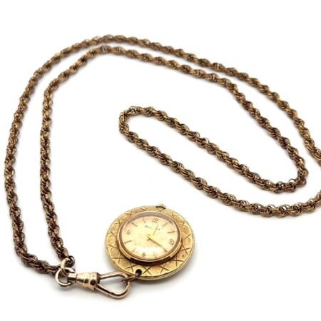 Bulova Gold Filled Pocket Watch Pendant on 28” Chain 30.5g - Working Perfectly