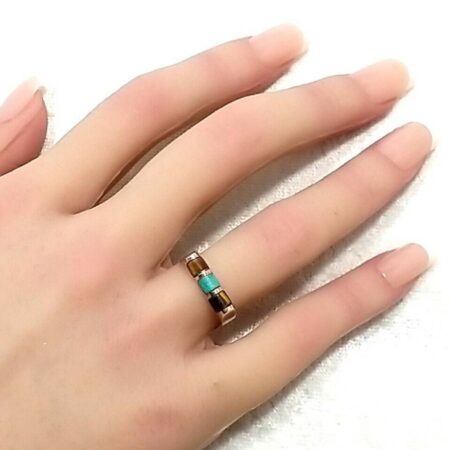 Sterling Silver Tiger's Eye & Turquoise Ring 2.8 Grams Size-5.5