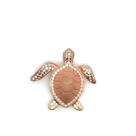 .925 Sterling Silver, Rose Gold Plated, CZ Turtle Pendant, 3.6g