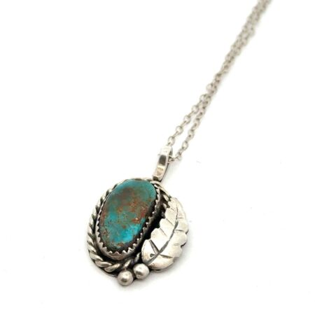 18” .925 Sterling Silver Turquoise Leaf Motif Pendant Necklace, 5.3g