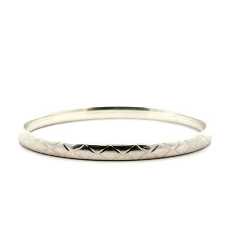 6.5” .925 Sterling Silver Bangle Bracelet Made In Italy Diamond Etched, 7.9g
