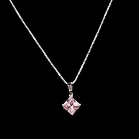 925 Sterling Silver Pink Cubic Zirconia Pendant 18" Necklace 3.8 Grams