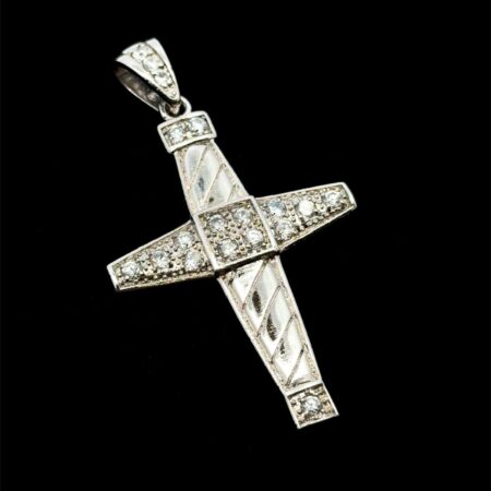 .925 Sterling Silver Cubic Zirconia Cross Pave Style Pendant, 16.3g