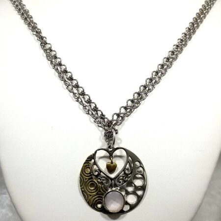 Sara Blaine Sterling Double Chain w/Round Circle & Heart Pendant Gold Vermeil